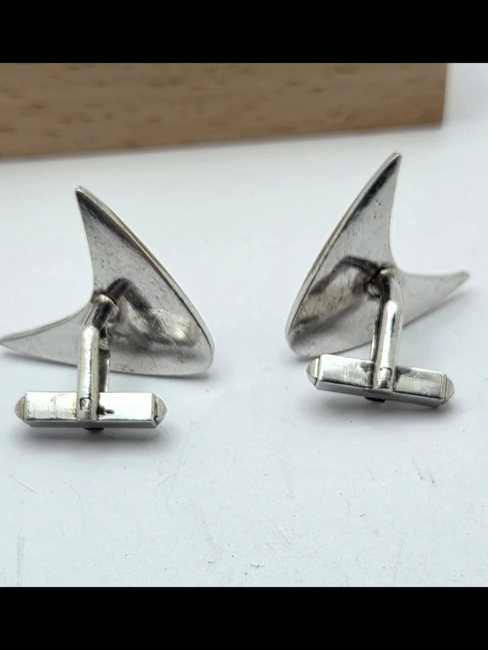 Vintage Sterling Silver Pearl Atomic Age Boomerang Cufflinks MCM